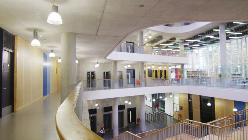Interior View Of A Large Modern University Building Stock Footage ... Interior View Of A Large Modern University Building Stock Footage ...