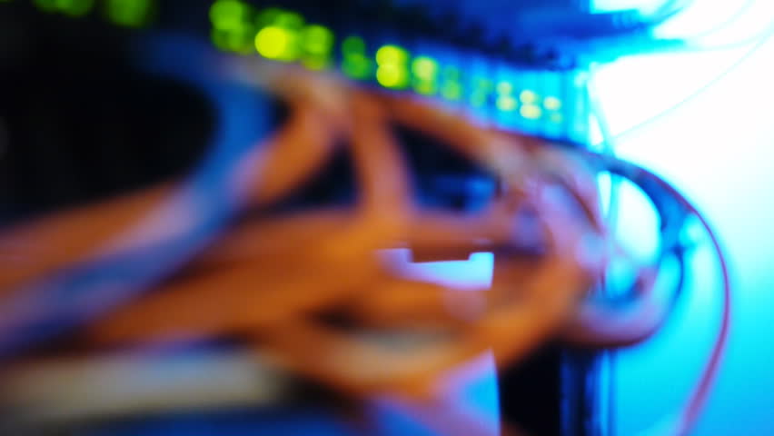 Fully loaded network media converters and ethernet switches. Sequence of shots.