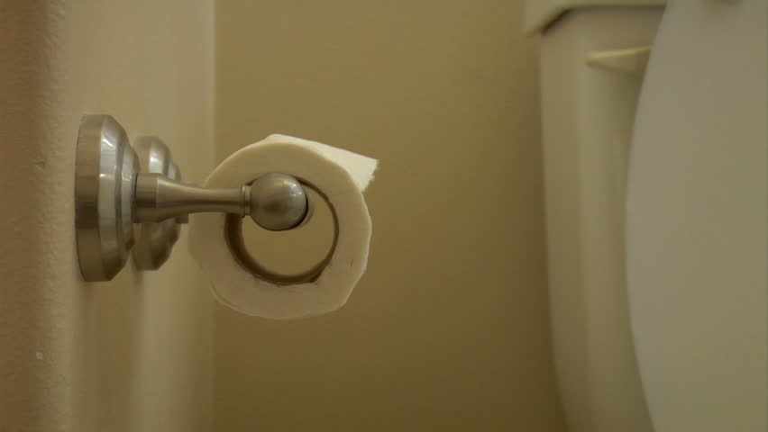 A frantic unraveling of toilet paper.  To the very last square