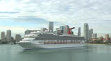 MIAMI - FEB 28: (TIME LAPSE) Carnival Liberty arriving in Miami on February 28th, 2010 in Miami. Carnival Liberty was the first Carnival ship to feature Carnival's Seaside Theater.