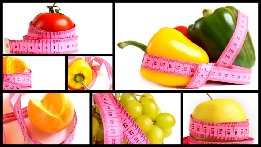 Fruits and vegetables with measuring tape montage - 1080p
