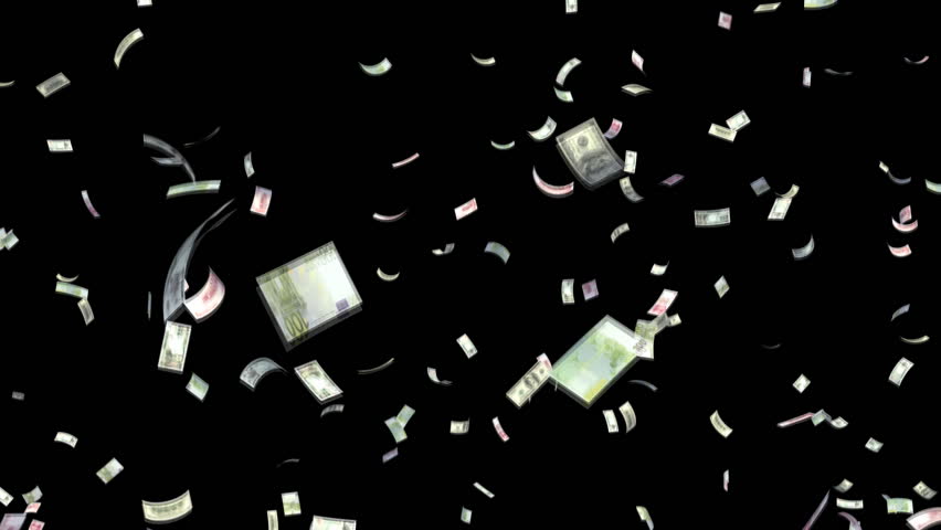 Money falling from sky.Dollar Euro Yen RMB