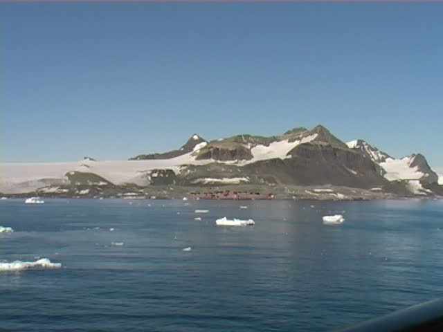 Esperanza Argentine Antarctic Base at Hope Bay. Taken from a passenger cruise ship. Zooming in on base camp.