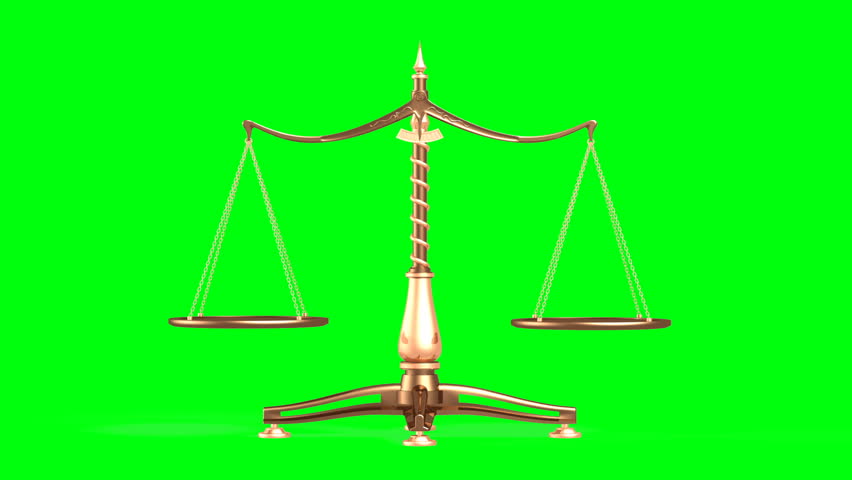 3D illustration of balancing brass weight scales isolated on white background