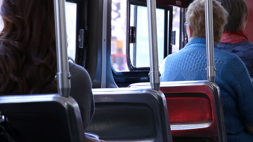 Inside a streetcar.