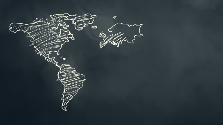 World Map Scribbling on a Chalkboard