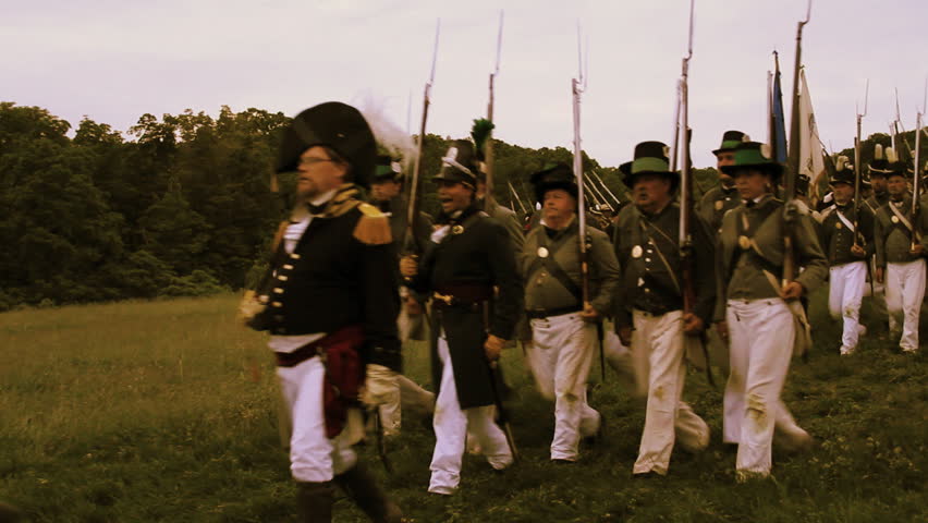 STONEY CREEK, ON-JUNE 4: American soldiers (yankees) march during reenactment of the war of 1812 Battle of Stoney Creek, June 4, 2010 in Stoney Creek, ON, Canada