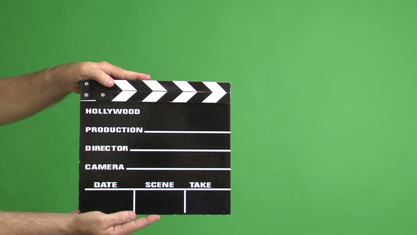 movie clapper on a green screen