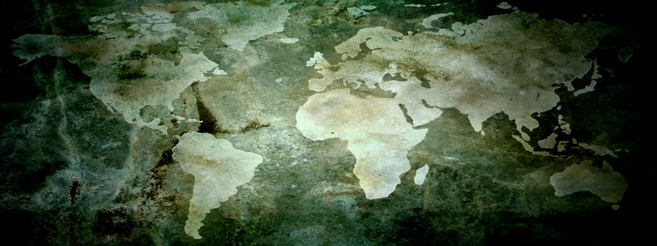 Flat world map morph into green background.