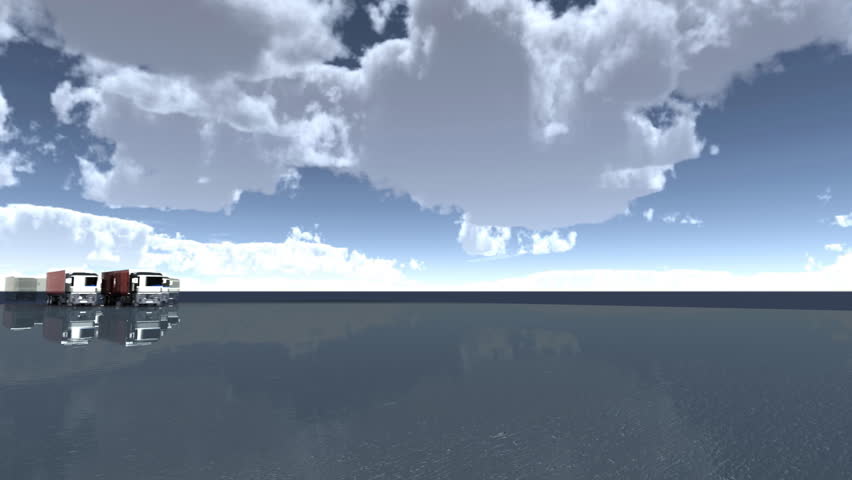 articulated lorry truck driving past with shipping container  with matte for easy compositing into your own scenes