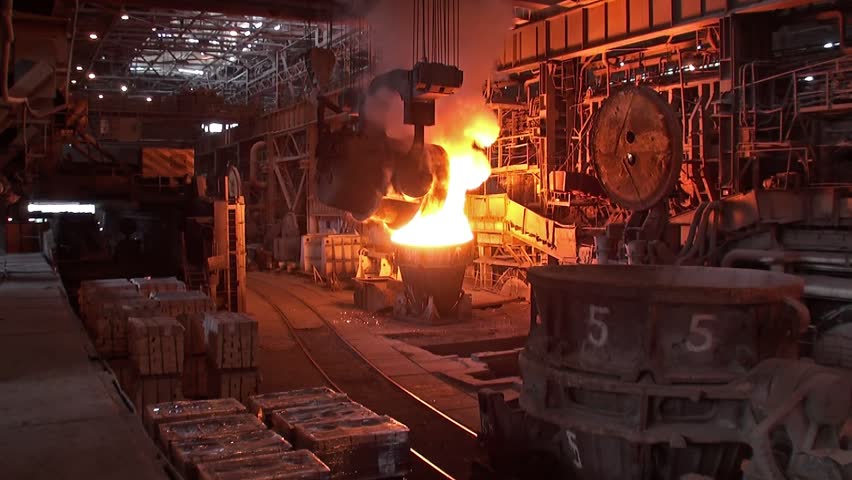 Pouring of liquid metal at the metallurgical plant