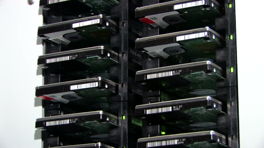 Hard Disc Array With Blinking LED Lights and Hand