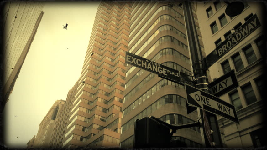 Road sign, Financial District, New York City, 16mm look
