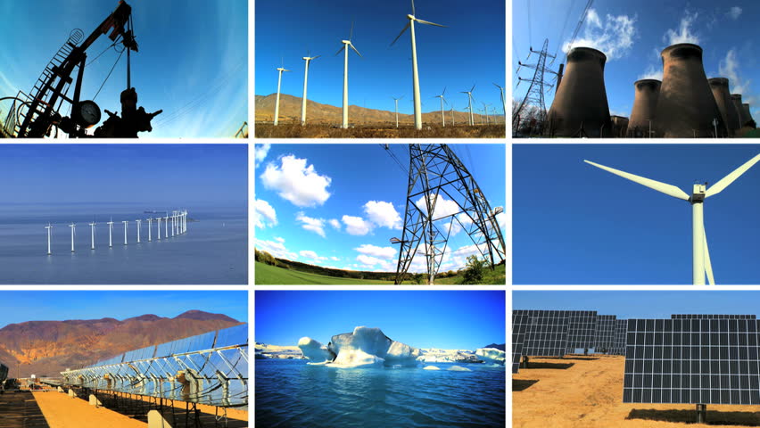 Montage of clips contrasting renewable clean energy production with fossil fuel pollution & the damage it can cause