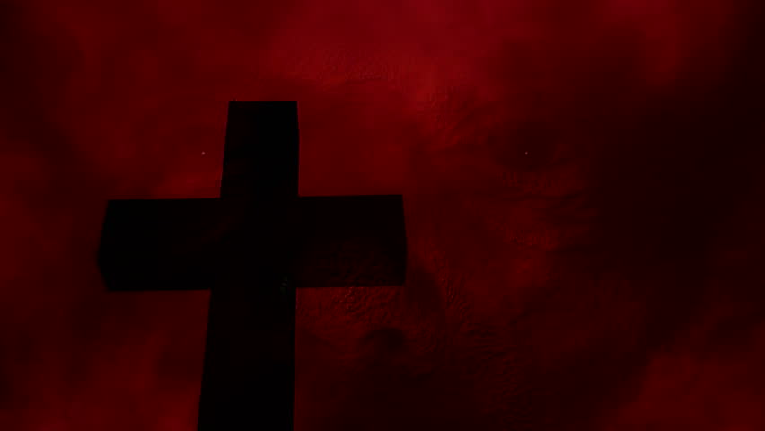 Time lapse cross with a mans face fading in and out