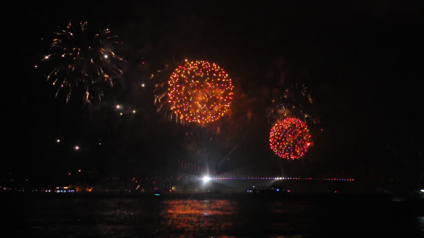 fireworks at bosporus in istanbul, Turkey