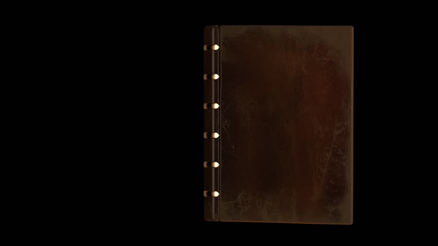 Animated turning pages in old book portrait with alpha channel