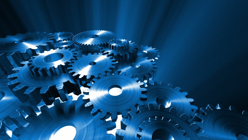 Cogs rotating, 3d render of jointly connected gears in rotating movement