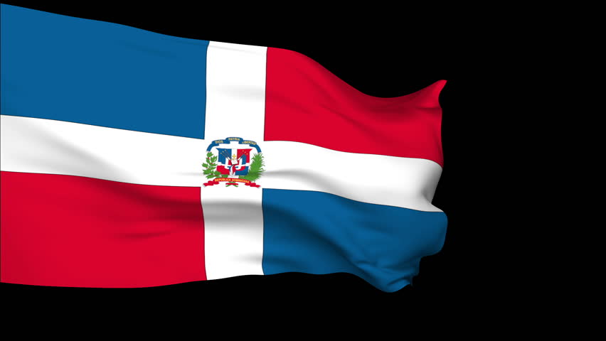 Dominican Republic  Flag slowly waving in the wind. Silk material. Black background can keyed by alpha. Seamless, 8 seconds long loop + alpha. Usable for composing.