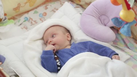 Newborn Baby Boy In Blue Stockvideos Filmmaterial 100