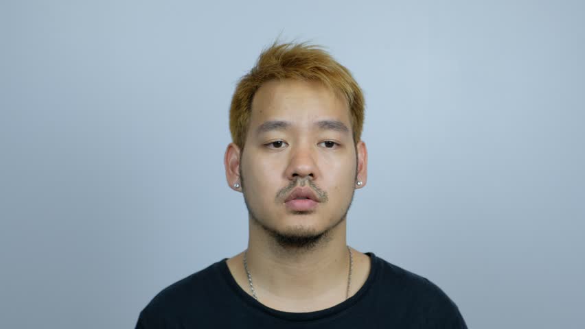 4k00 16portrait Of Serious Asian Man Black T Shirt Blonde Hair Upset
