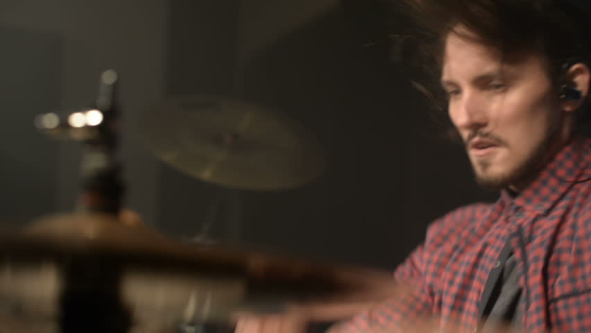Long Haired Drummers Play Drum Kit Stockvideos Filmmaterial