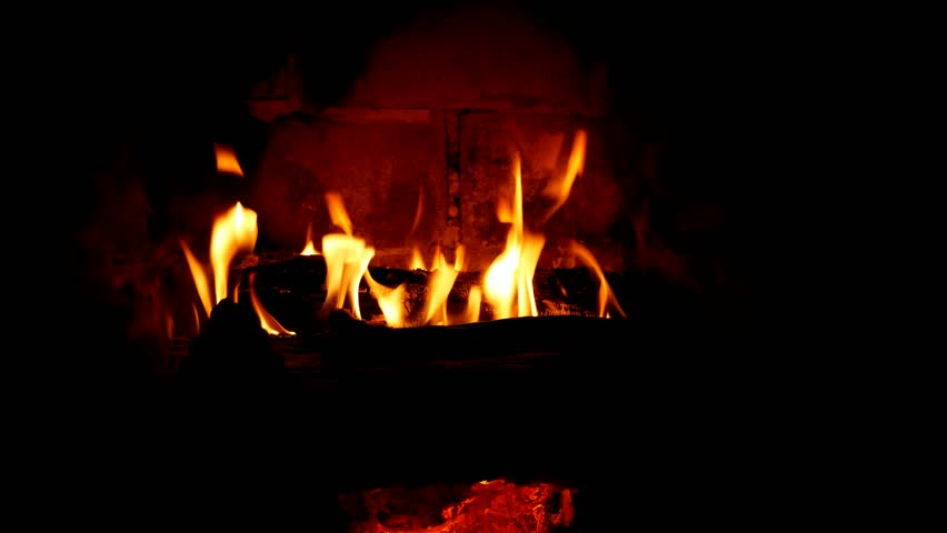 Cozy Fireplace Wood Logs Burning Stock Footage Video 100