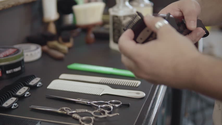 Hair Stylist Preparing Professional Barber Clipper Hair Clippers
