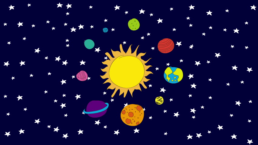 Animation Of Looped Space Pattern Background. Set Of Solar System
