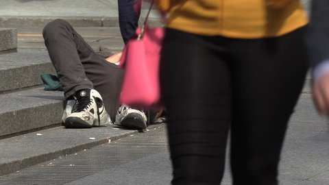 Toronto, Ontario, Canada April 2019 Homeless Person the Streets Of Wealthy Financial District