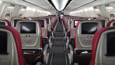 Jakarta Indonesia April 20th 2019 Interior Boeing 737 Passengers Airplane Aircraft Cabin With Rows Of Seats Traveling By A Modern Commercial Plane Inside Of An Airplane Travel Concept
