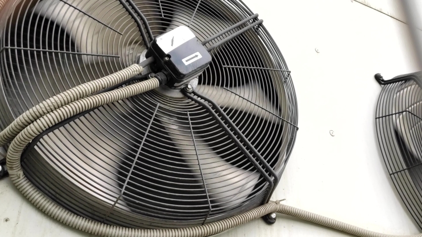 4k00:10industrial air conditioner. large industrial fans in a modern ...