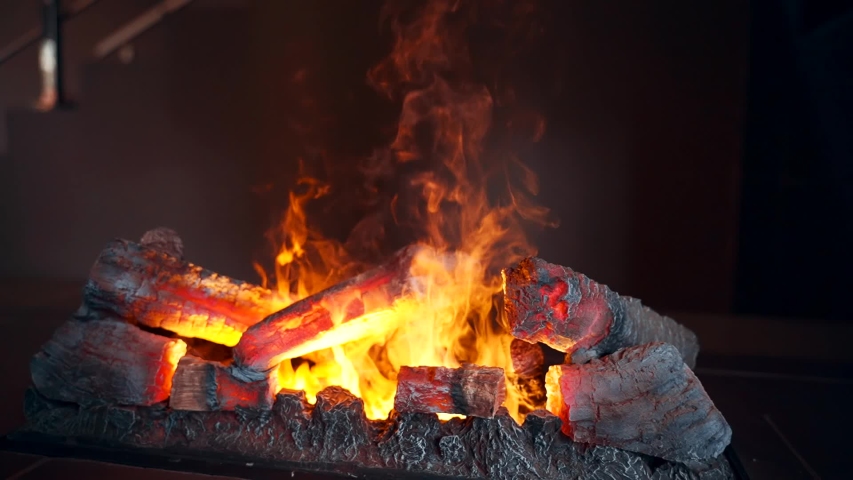 Artificial Fire In The Fireplace Stock Footage Video 100