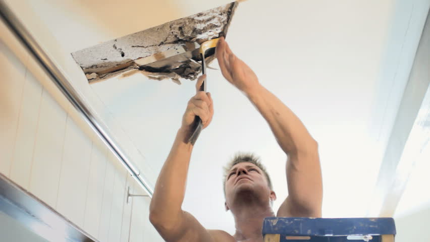 Construction Handyman Man Removing Ceiling Stock Footage Video 100 Royalty Free 10376432 Shutterstock