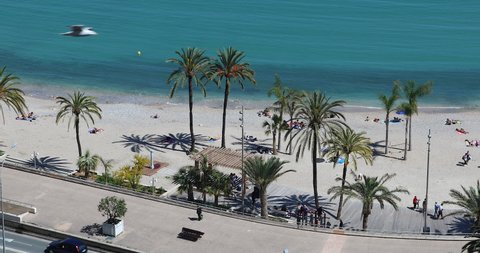 Menton France April 27 2019 Plage Des Sablettes In Menton New Sand Beach With Palm Trees Aerial View On The French Riviera In The Alpes Maritimes France Europe Dci 4k Resolution