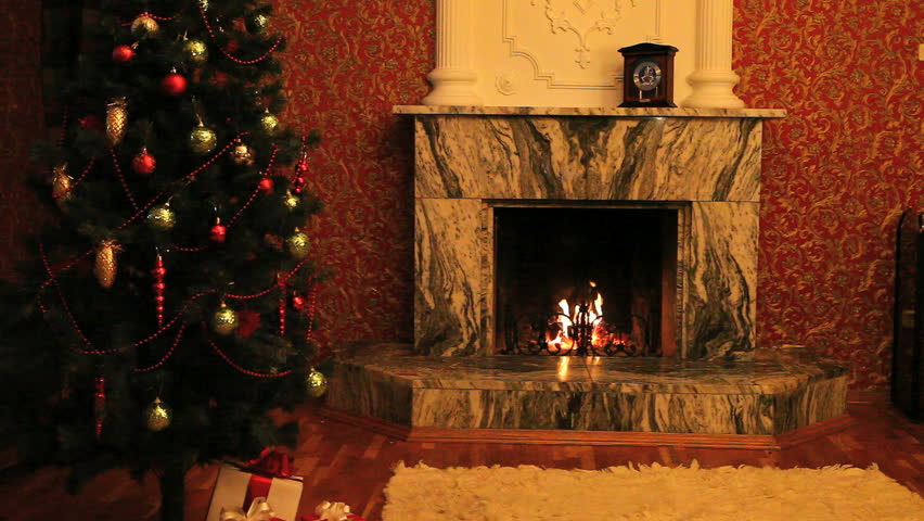 Fireplace With Christmas Tree Near By Stock Footage Video 100