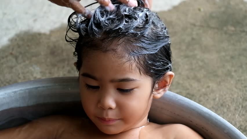 Mother Hands Washing Daughter Hair Mom Is Washing Kid Hair