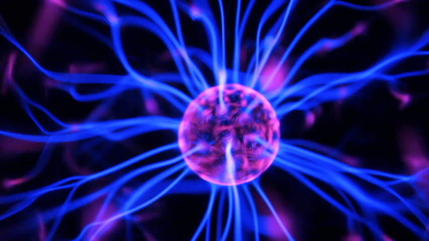 Closeup View Of Plasma Ball With Moving Energy Rays Inside On Black ...