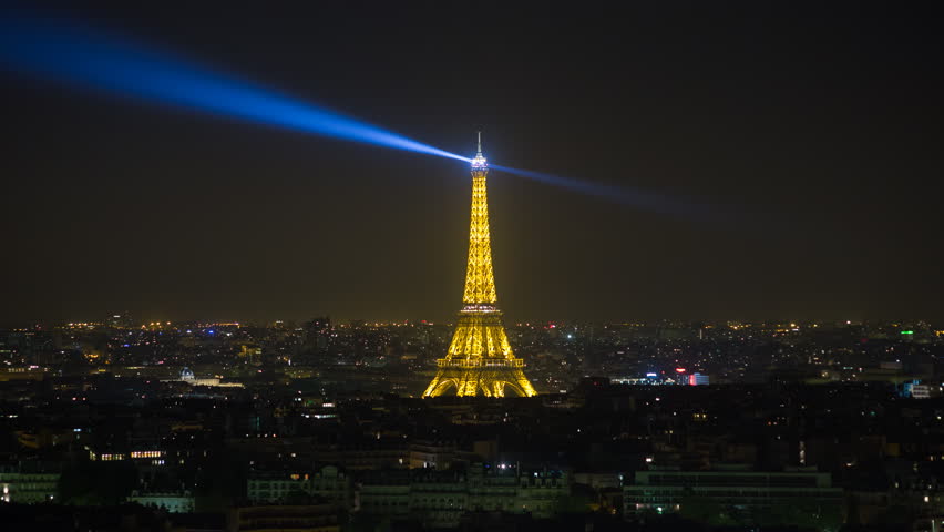 Eiffel Tower In Paris Night Lights View From La Defense Stock Footage ...