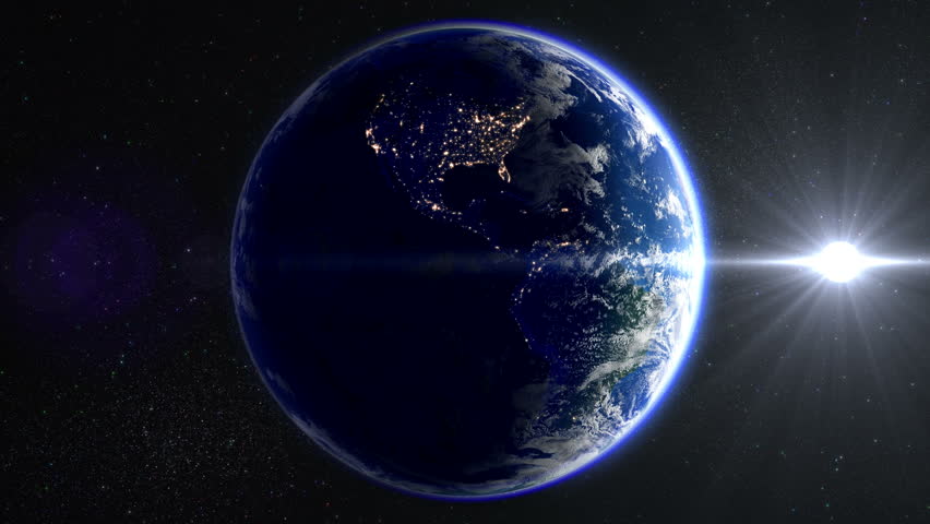 Beautiful Earth Rotation 360 Degrees With The Sun. Looped Animation. HD ...