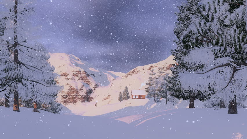 Snow Covered Spruces And Little Cabin Stock Footage Video 100