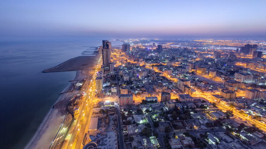 Sunrise With Cityscape Of Ajman From Rooftop Timelapse. Ajman Is The ...