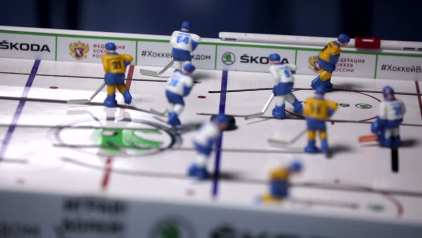 December 20 2015 People Play Toy Table Hockey Game During An