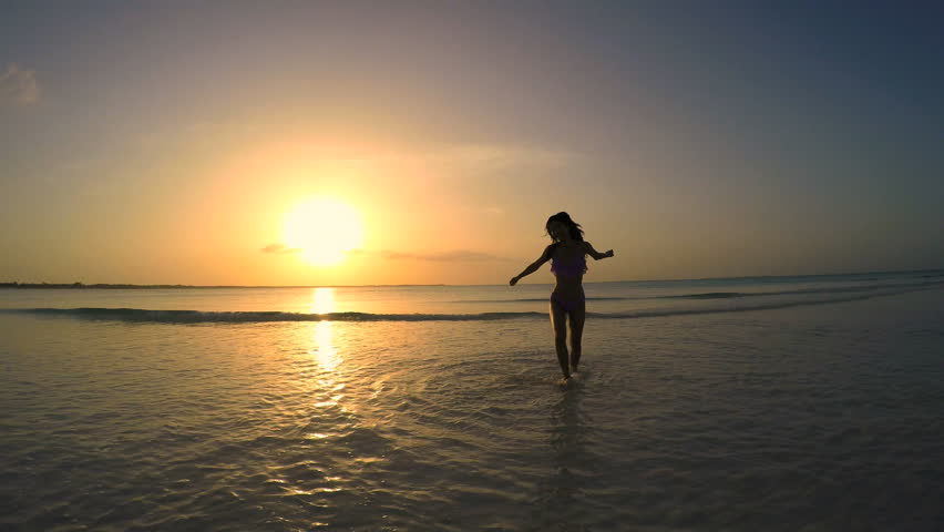 Nude Woman Beach Sundown In Slow Motion Slightly Soft