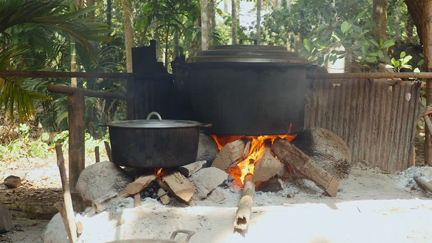 Cooking Pots On Open Wood Burning Stock Footage Video 100