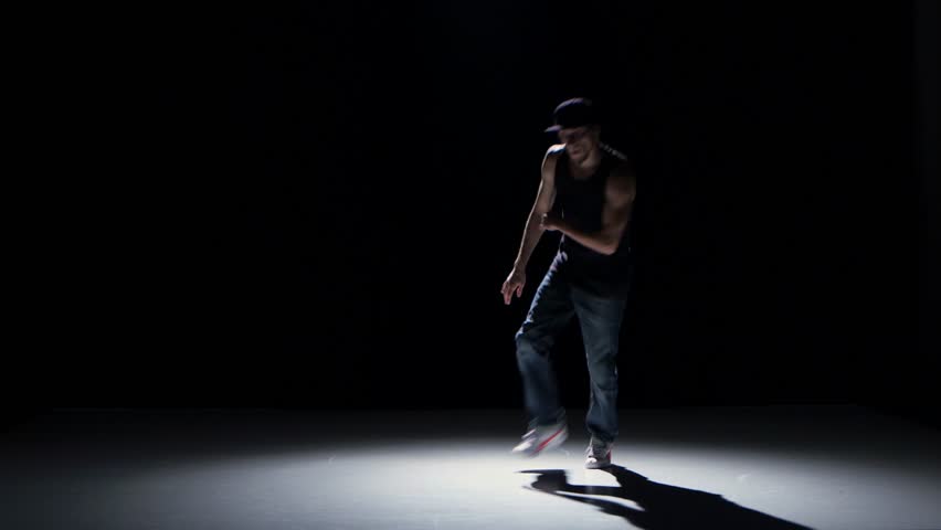 Breakdance Blonde Dancer With Naked Torso Starts Dance, On Black ...