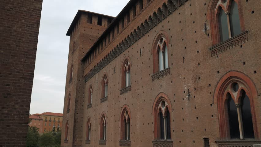 walls of castello visconteo castle in pavia pv italy 4k stock footage clip