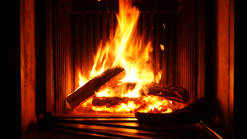 Beech Wood Burning In The Fireplace, Focus And Zoom On A Hot Fire In ...