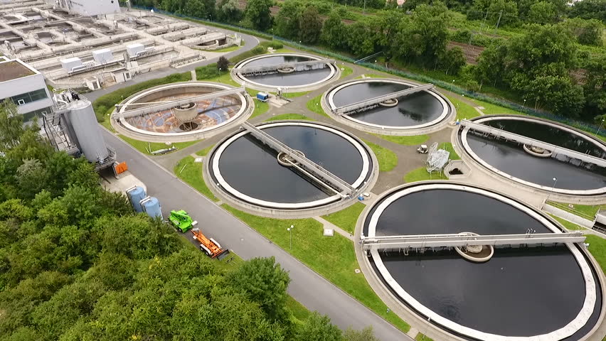 Group Of Huge Circular Sedimentation Tanks. Water Settling ...