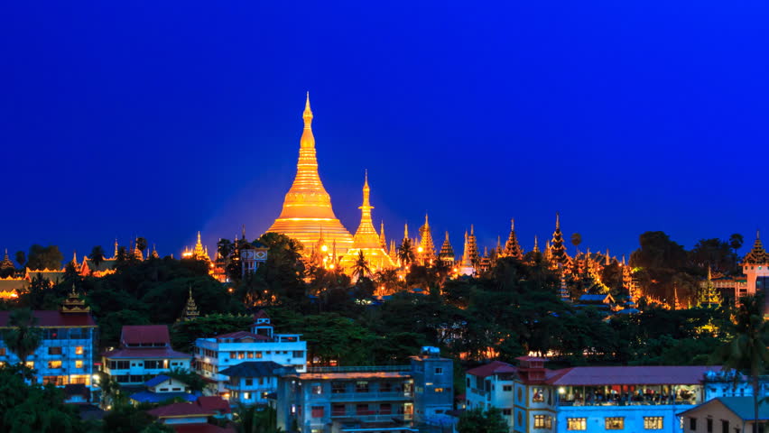 Shwedagon Pagoda Over Yangon Cityscape Of Myanmar 4K Day To Night Time ...